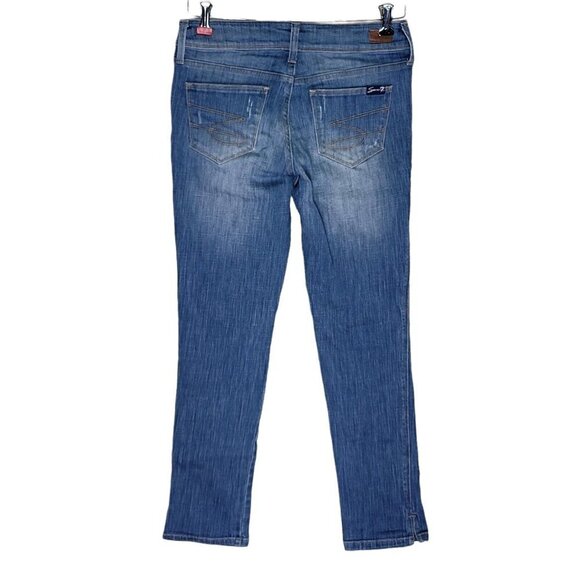 Seven7 Slim Straight Jeans Mid Rise Leg Slits Distressed 29X28 Size 4 - Picture 2 of 12